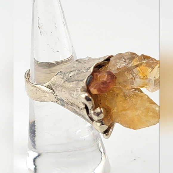 RAW CITRINE BRUTALIST STYLE RING HANDMADE IN STERLING SILVER METAL SIZE 7.5 - Picture 5 of 6